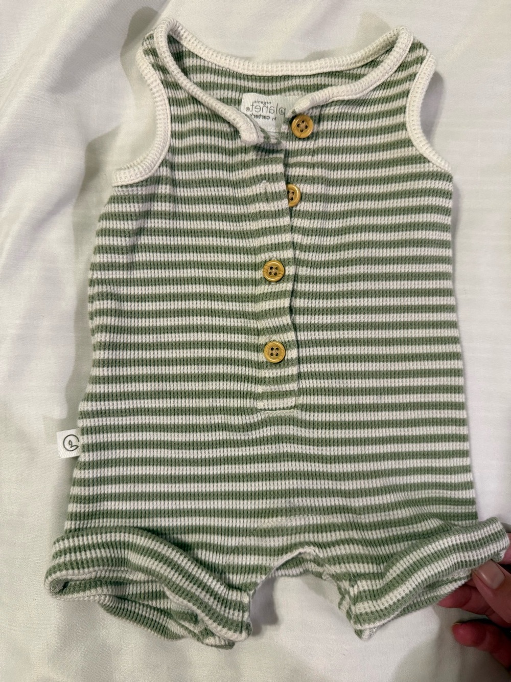 Striped Sleeveless Baby One-Piece Romper - Green